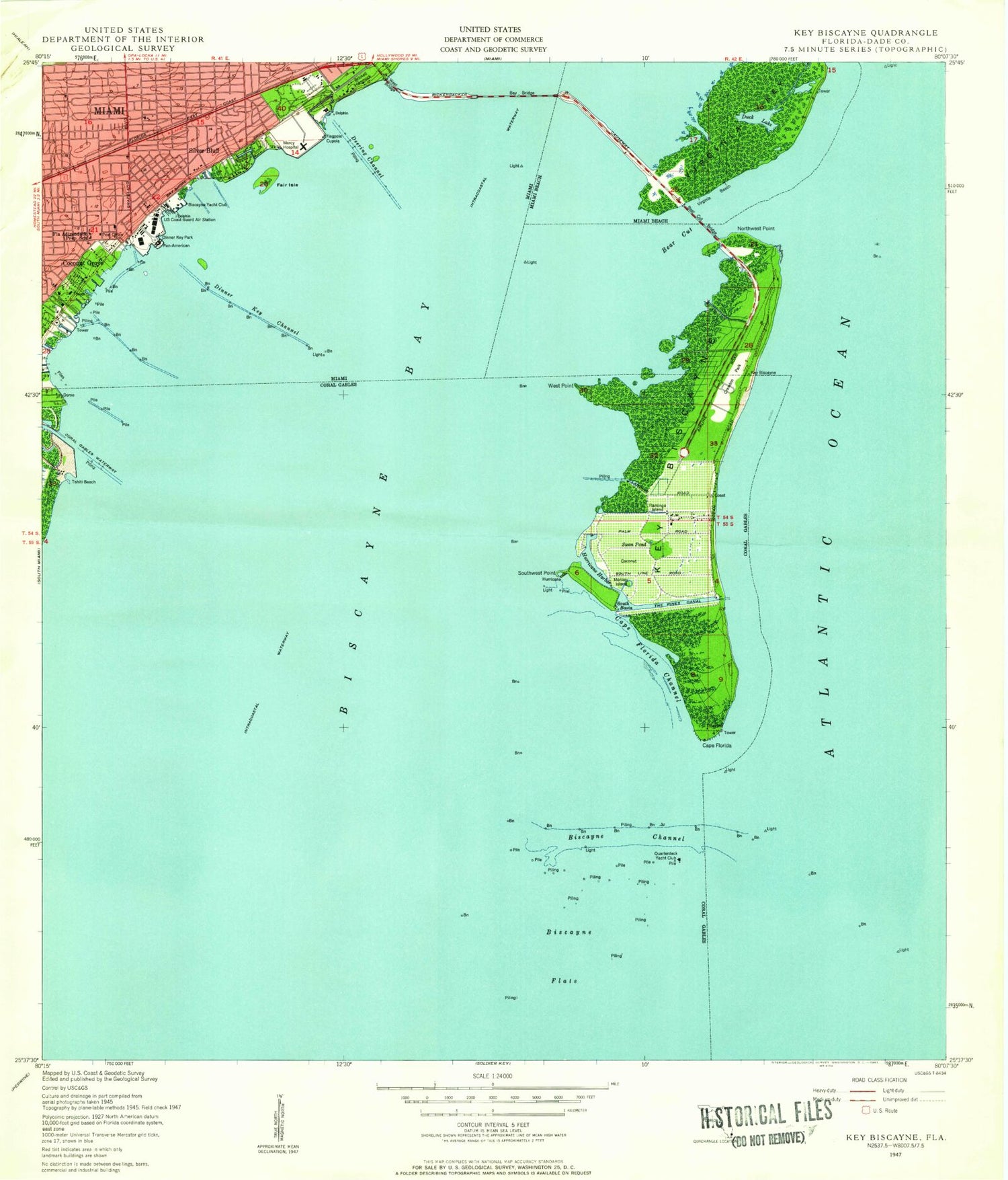 Classic USGS Key Biscayne Florida 7.5'x7.5' Topo Map Image