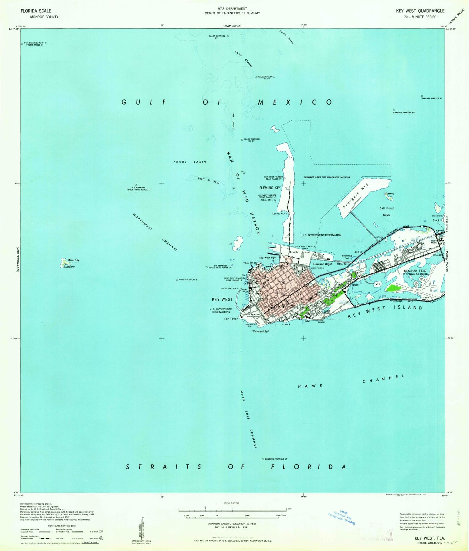 Classic USGS Key West Florida 7.5'x7.5' Topo Map Image
