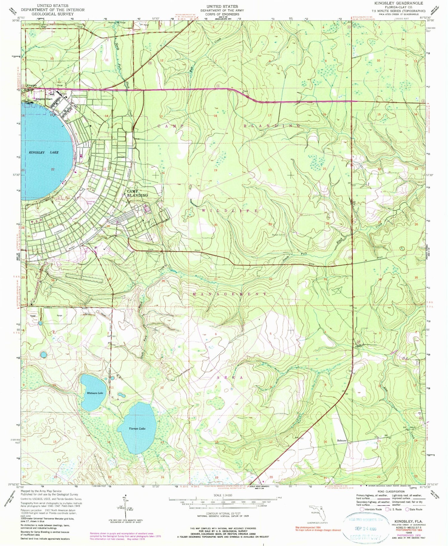 Classic USGS Kingsley Florida 7.5'x7.5' Topo Map Image