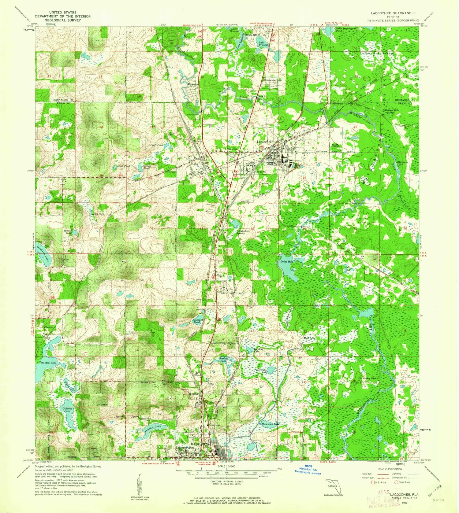 Classic USGS Lacoochee Florida 7.5'x7.5' Topo Map Image