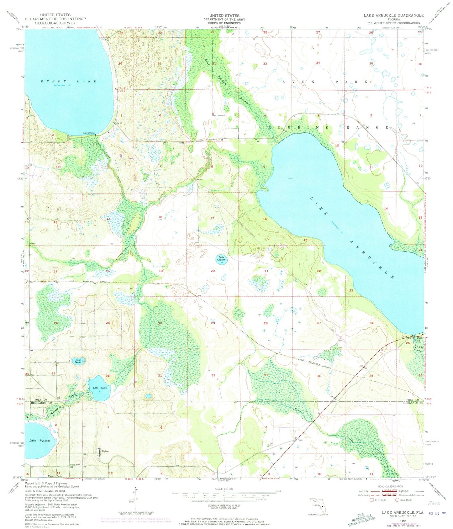 Classic USGS Lake Arbuckle Florida 7.5'x7.5' Topo Map Image