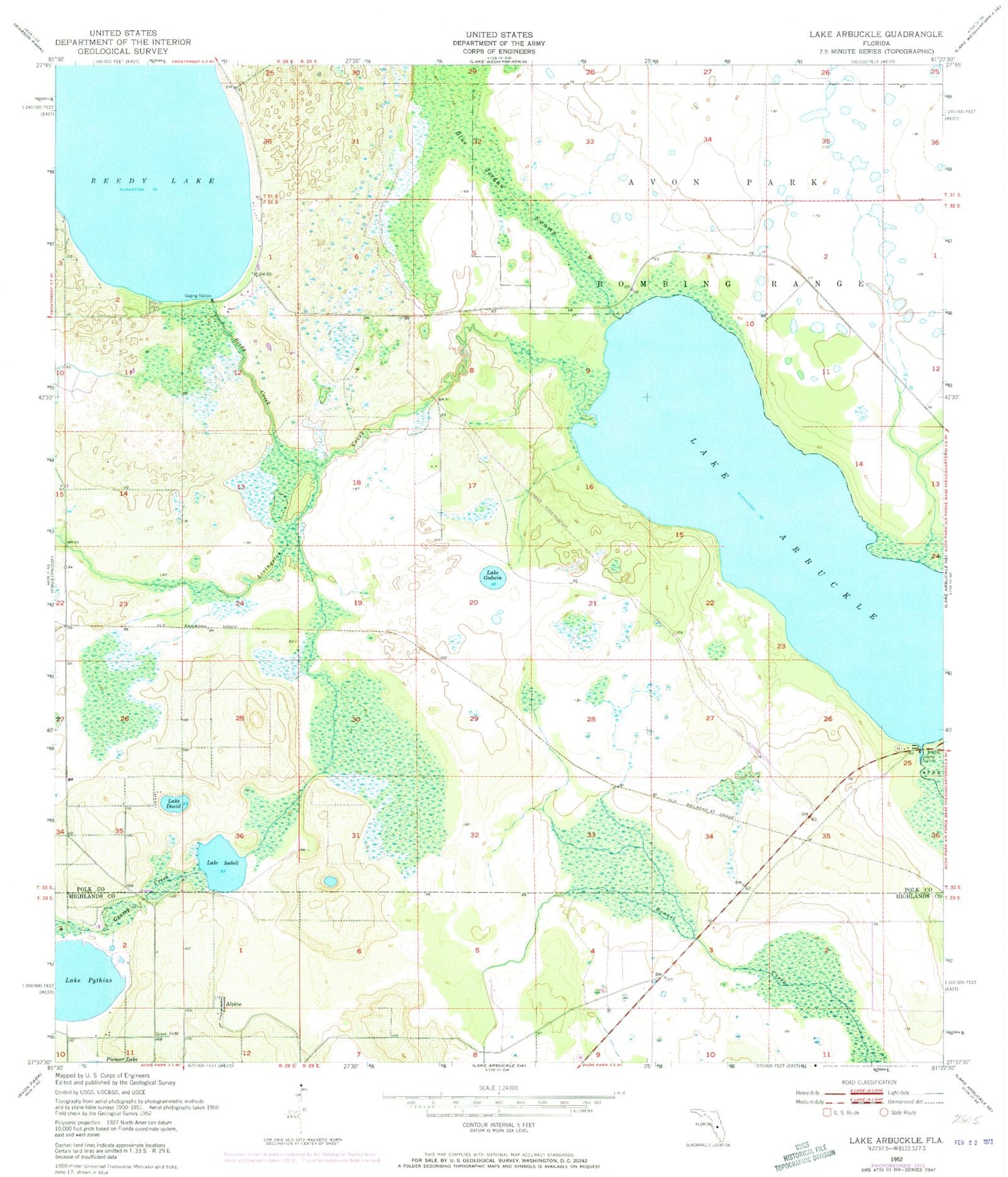 Classic USGS Lake Arbuckle Florida 7.5'x7.5' Topo Map Image