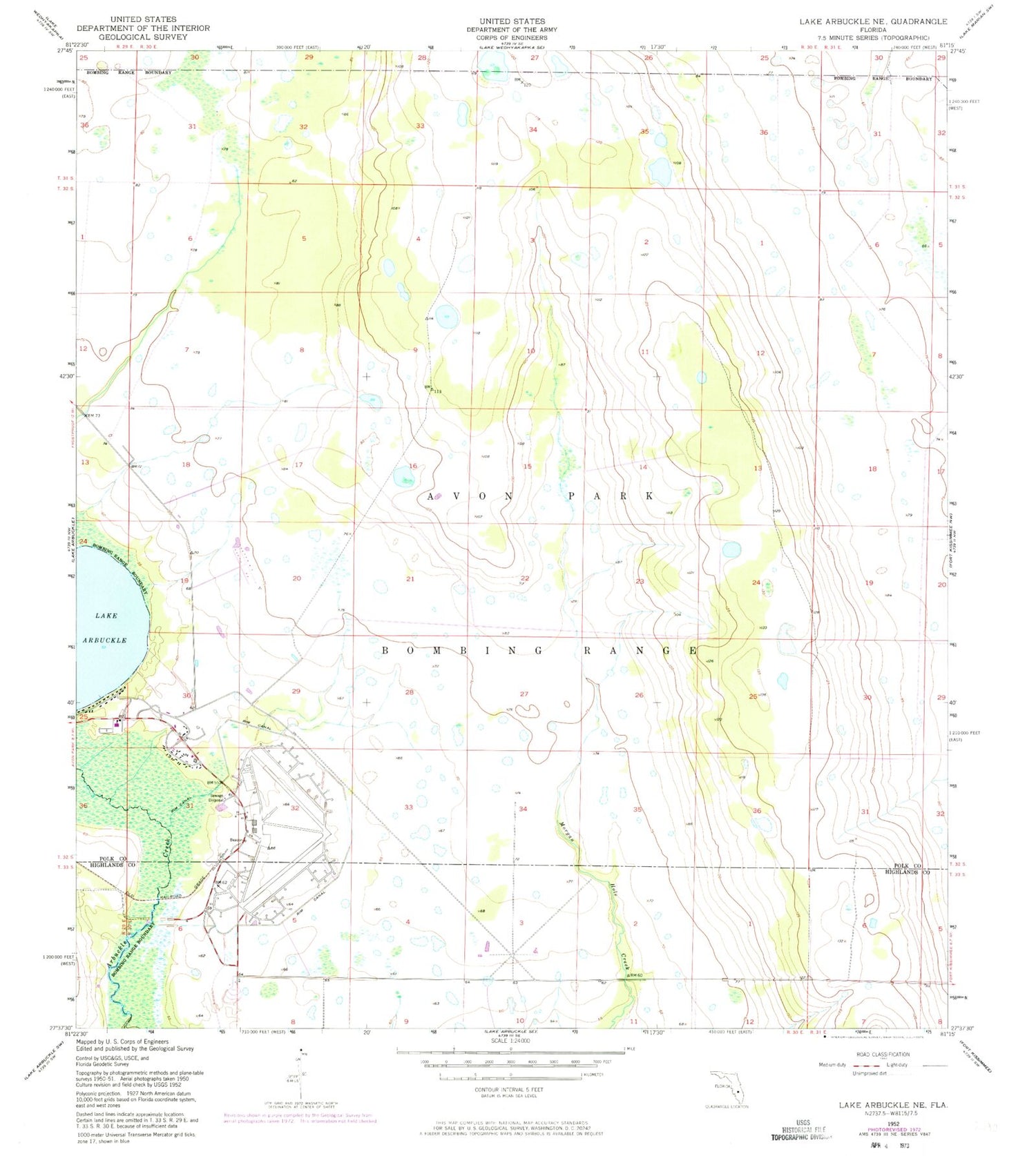 Classic USGS Lake Arbuckle NE Florida 7.5'x7.5' Topo Map Image