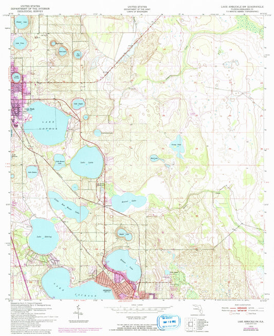 Classic USGS Lake Arbuckle SW Florida 7.5'x7.5' Topo Map Image