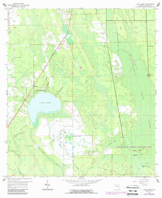 Classic USGS Lake Ashby Florida 7.5'x7.5' Topo Map Image