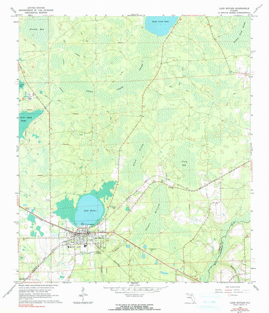 Classic USGS Lake Butler Florida 7.5'x7.5' Topo Map Image
