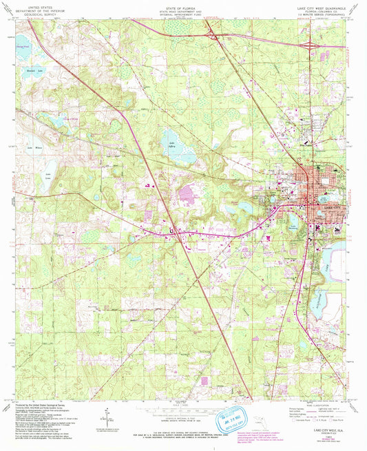 Classic USGS Lake City West Florida 7.5'x7.5' Topo Map Image