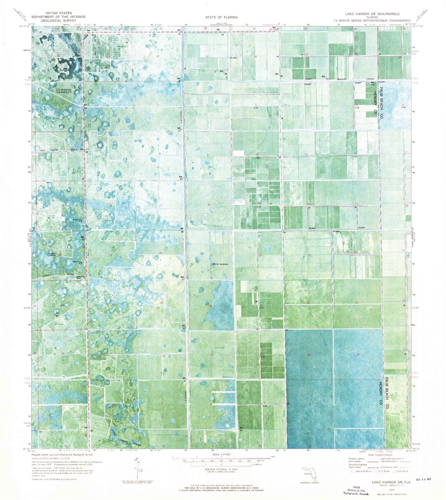 Classic USGS Lake Harbor SW Florida 7.5'x7.5' Topo Map Image