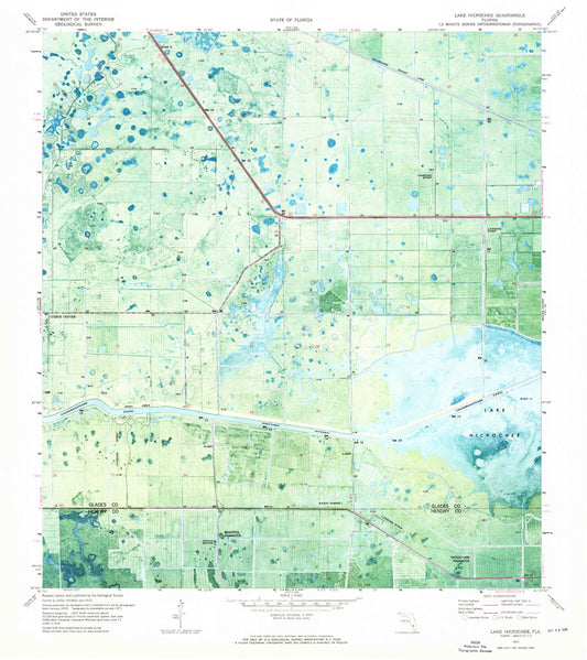 Classic USGS Lake Hicpochee Florida 7.5'x7.5' Topo Map Image