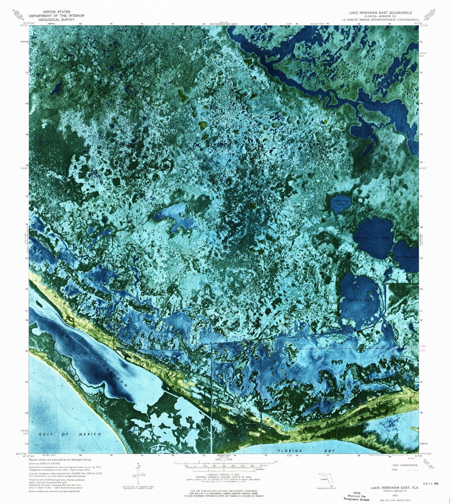 Classic USGS Lake Ingraham East Florida 7.5'x7.5' Topo Map Image