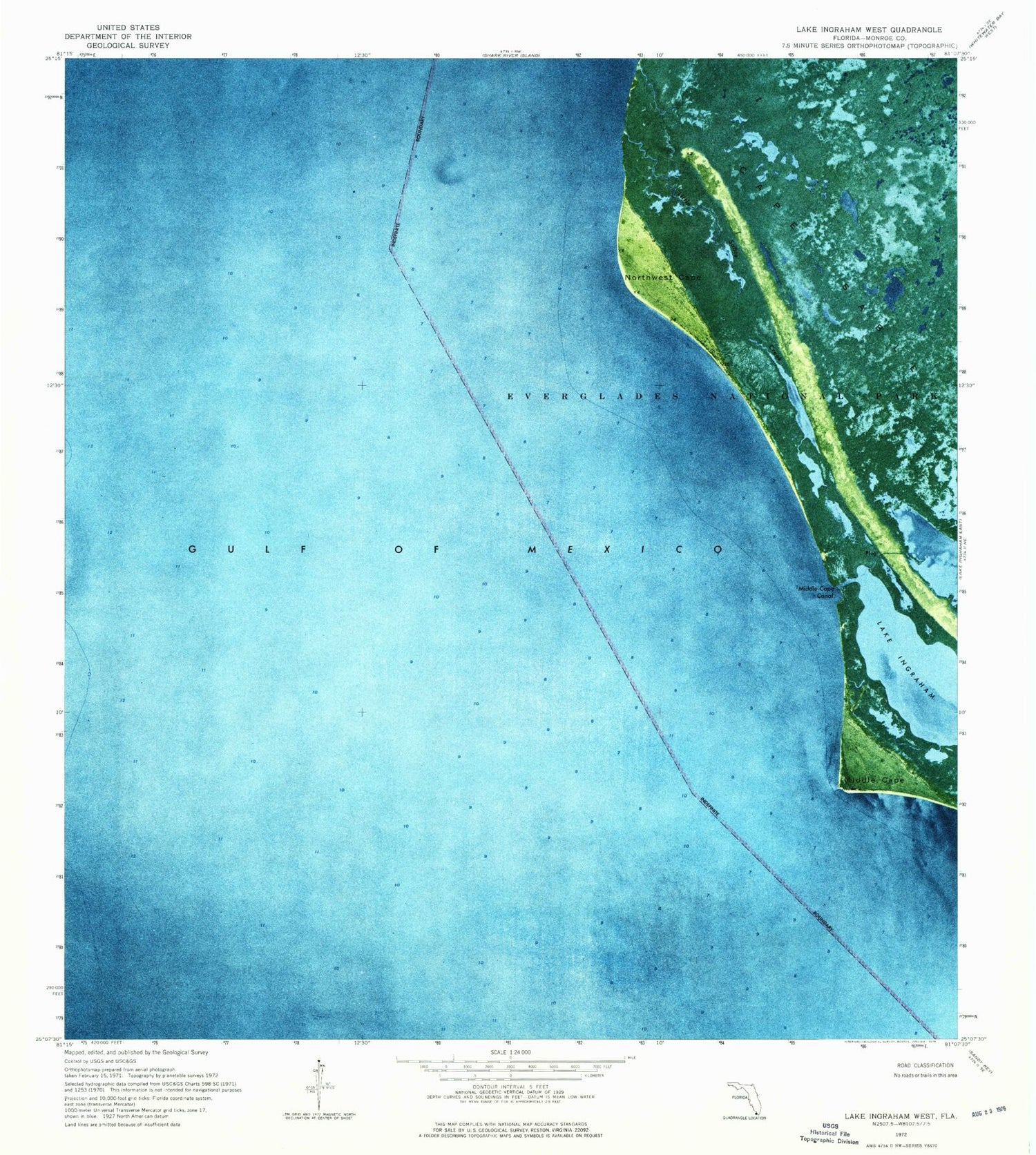 Classic USGS Lake Ingraham West Florida 7.5'x7.5' Topo Map Image