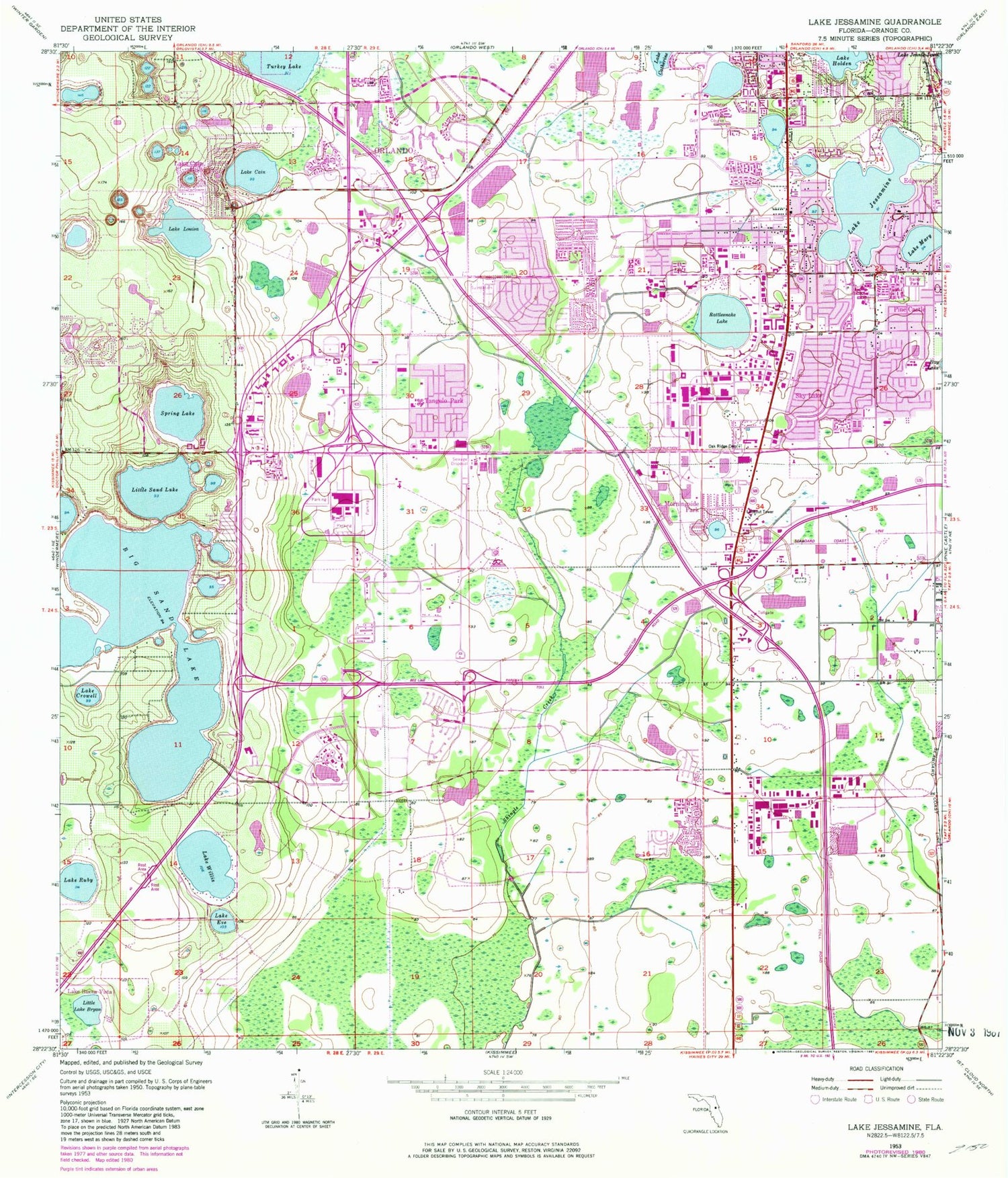 Classic USGS Lake Jessamine Florida 7.5'x7.5' Topo Map Image