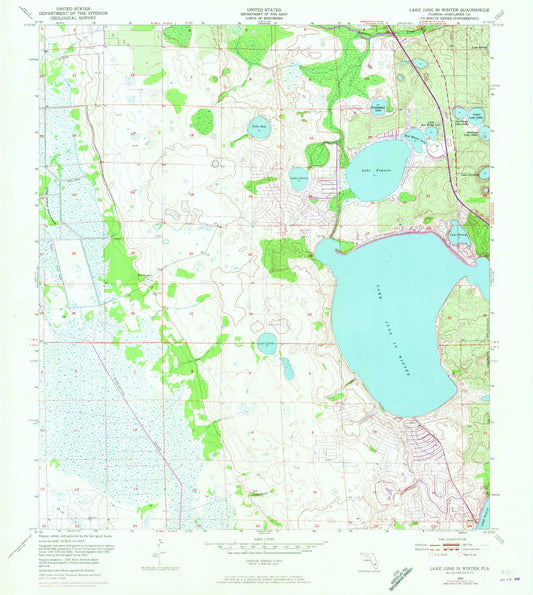 Classic USGS Lake June In Winter Florida 7.5'x7.5' Topo Map Image
