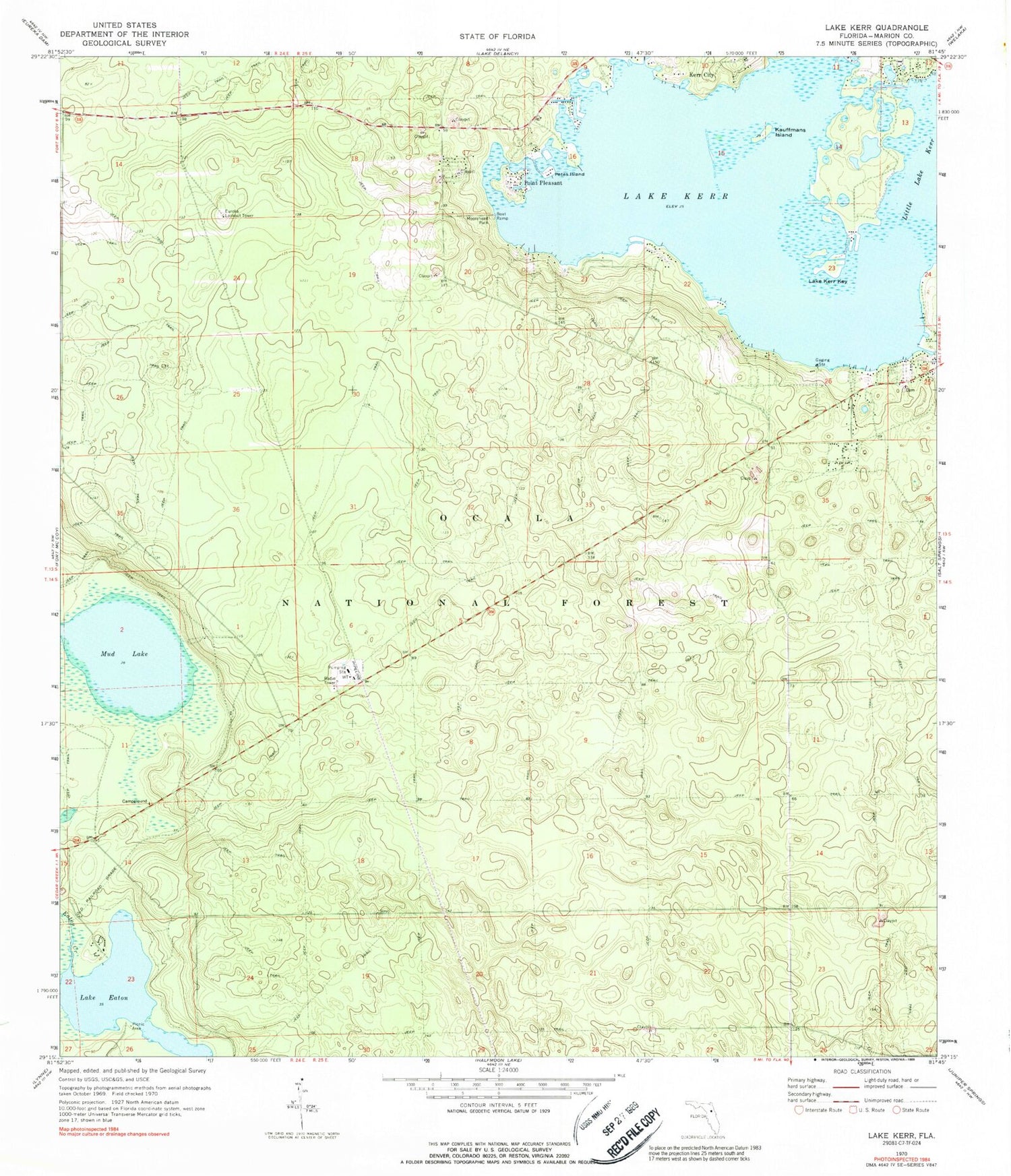 Classic USGS Lake Kerr Florida 7.5'x7.5' Topo Map Image