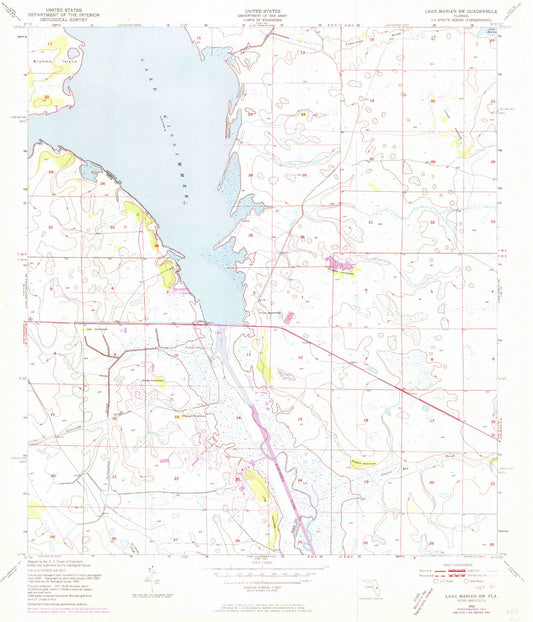 Classic USGS Lake Marian SW Florida 7.5'x7.5' Topo Map Image