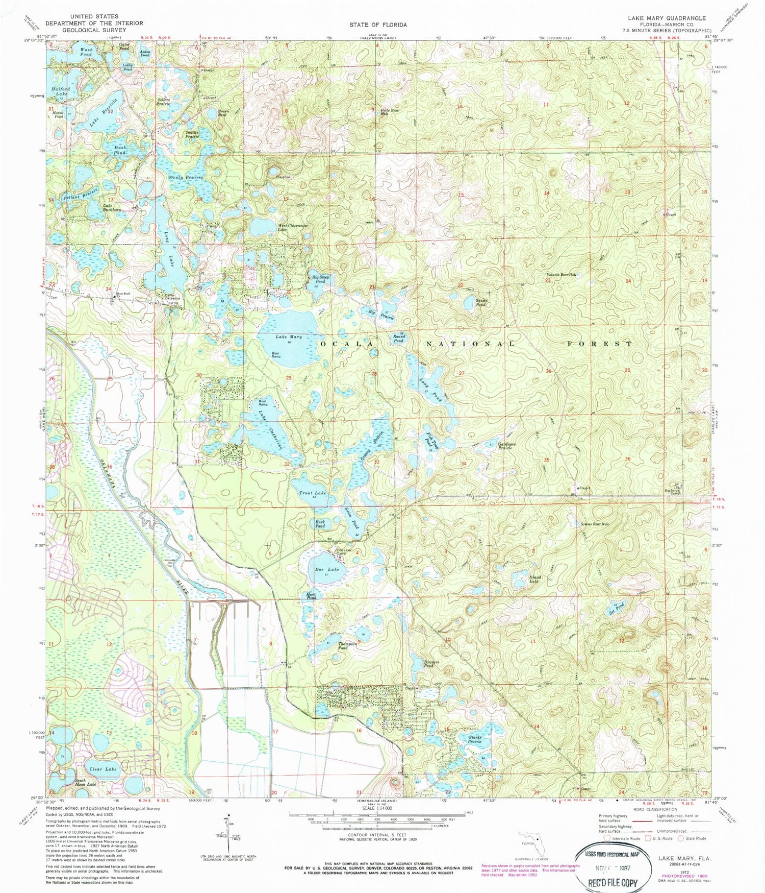 Classic USGS Lake Mary Florida 7.5'x7.5' Topo Map Image
