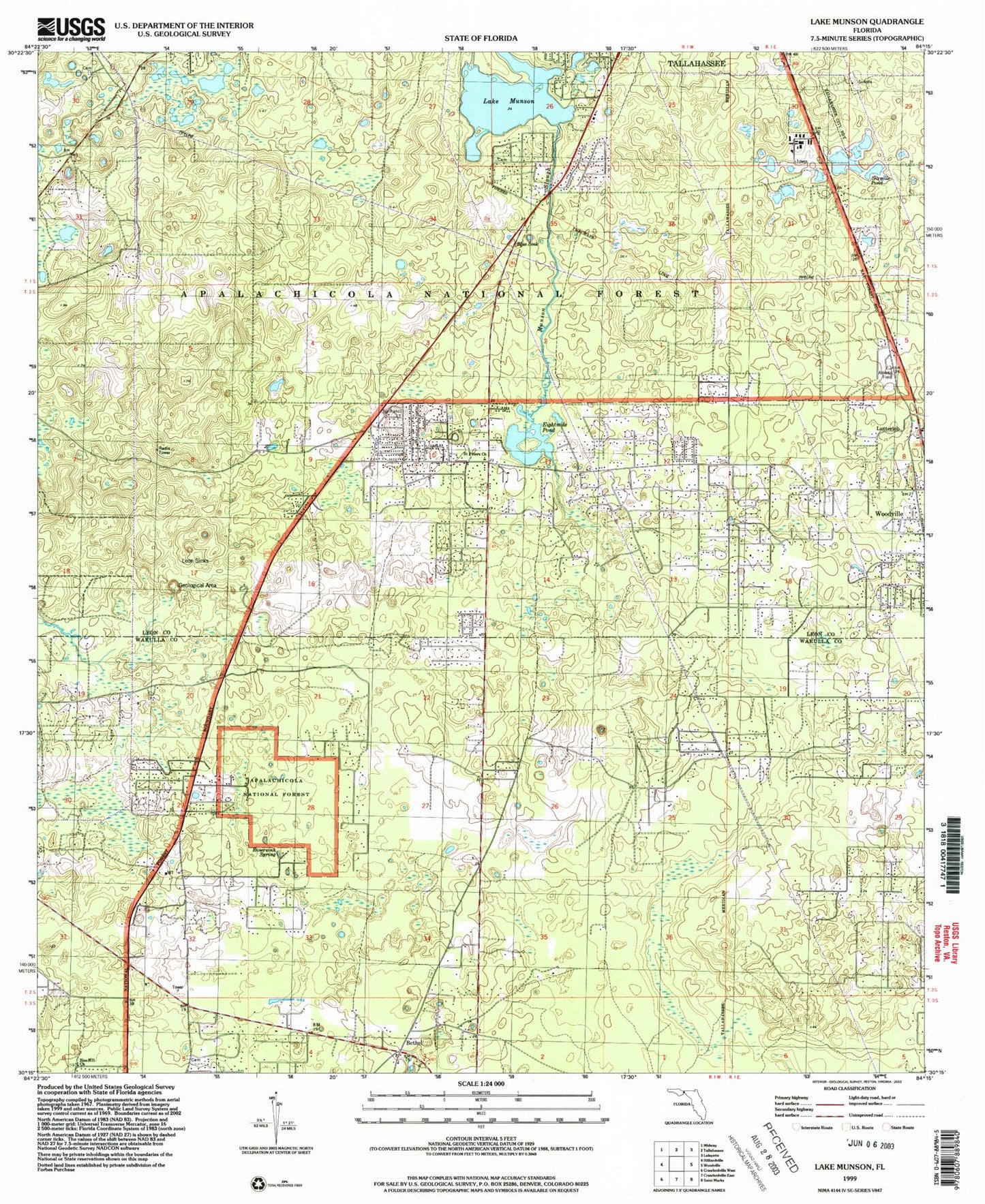 Classic USGS Lake Munson Florida 7.5'x7.5' Topo Map Image