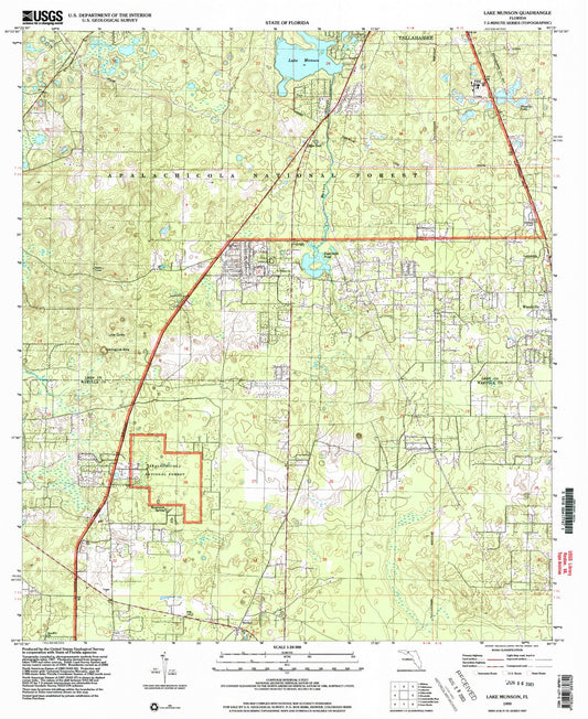 Classic USGS Lake Munson Florida 7.5'x7.5' Topo Map Image