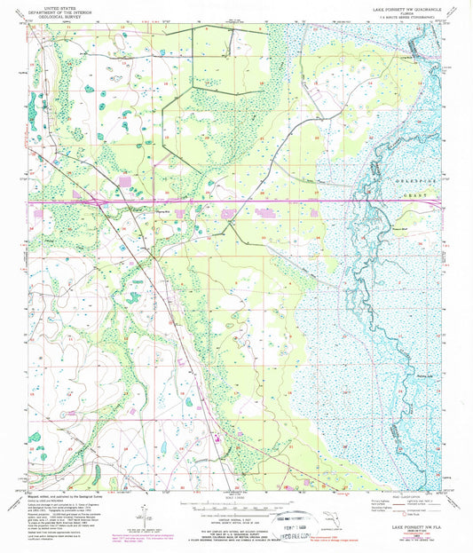 Classic USGS Lake Poinsett NW Florida 7.5'x7.5' Topo Map Image