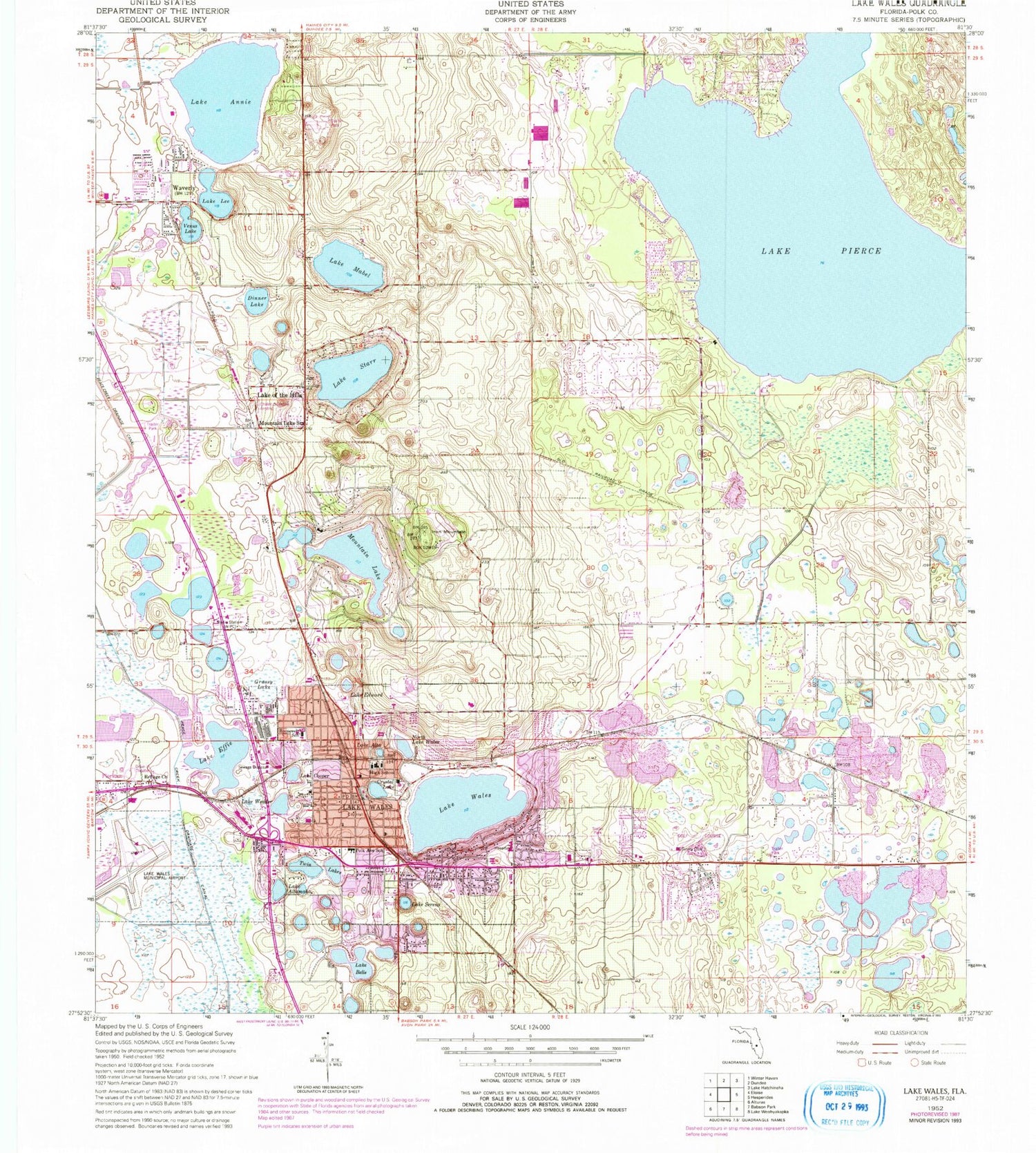 Classic USGS Lake Wales Florida 7.5'x7.5' Topo Map Image