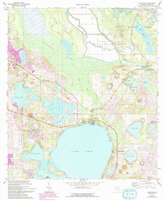 Classic USGS Lake Weir Florida 7.5'x7.5' Topo Map Image