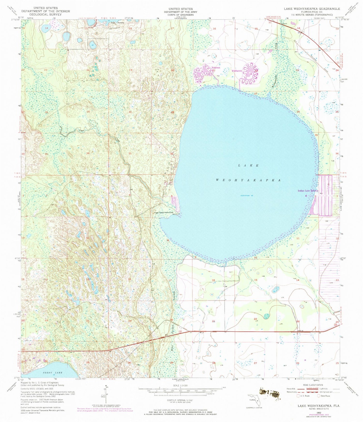 Classic USGS Lake Weohyakapka Florida 7.5'x7.5' Topo Map Image