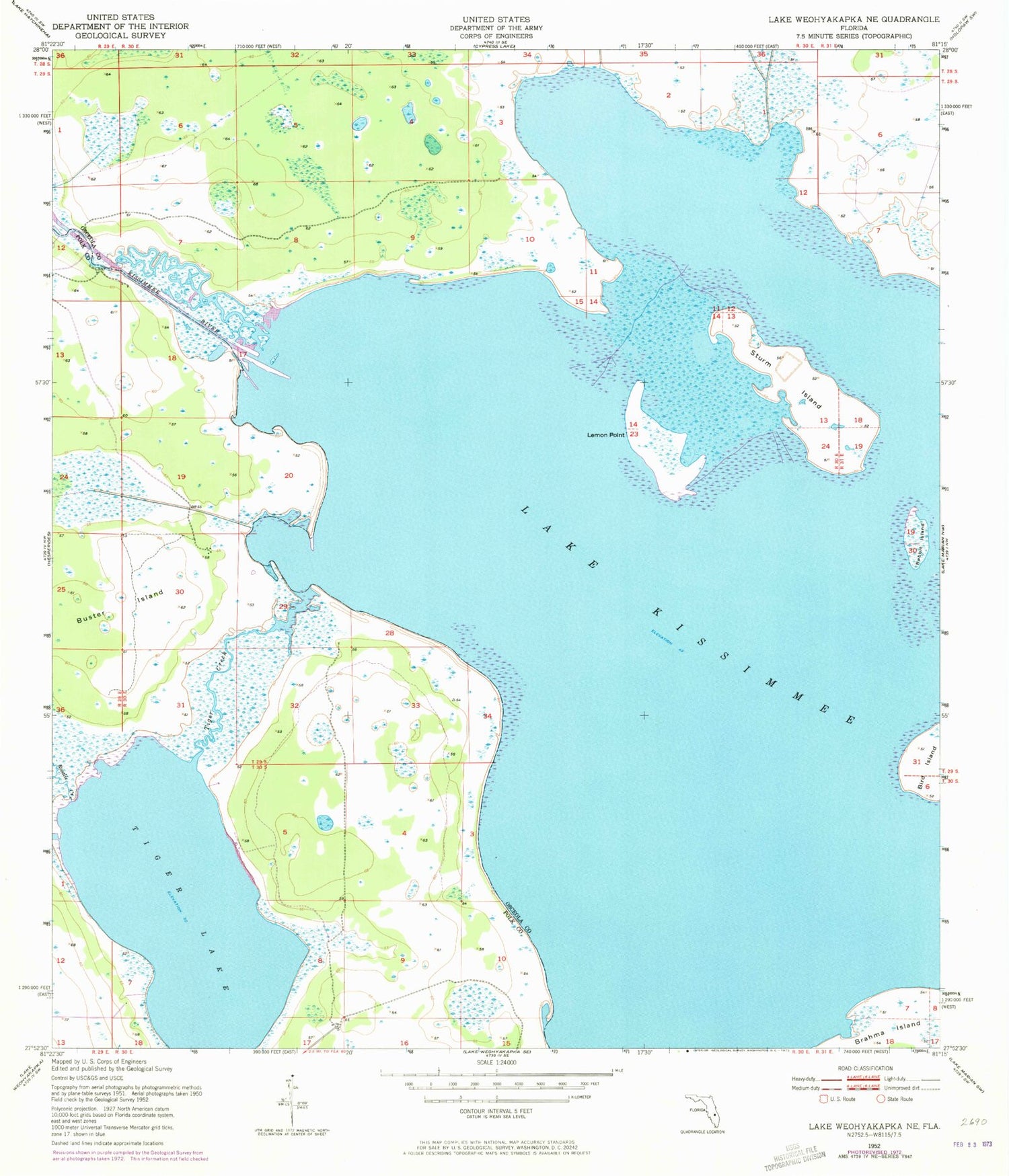 Classic USGS Lake Weohyakapka NE Florida 7.5'x7.5' Topo Map Image