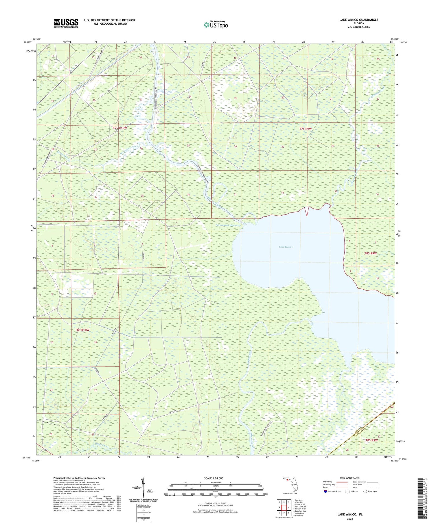 Lake Wimico Florida US Topo Map Image