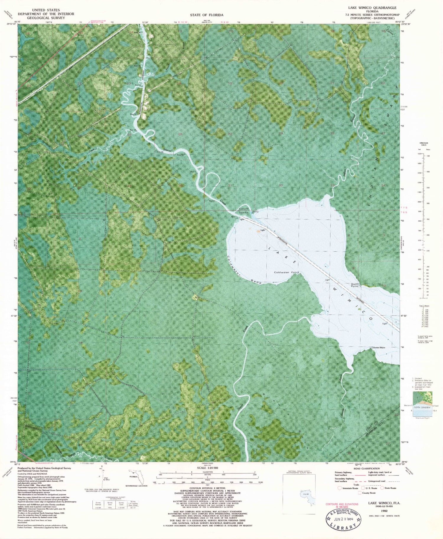 Classic USGS Lake Wimico Florida 7.5'x7.5' Topo Map Image