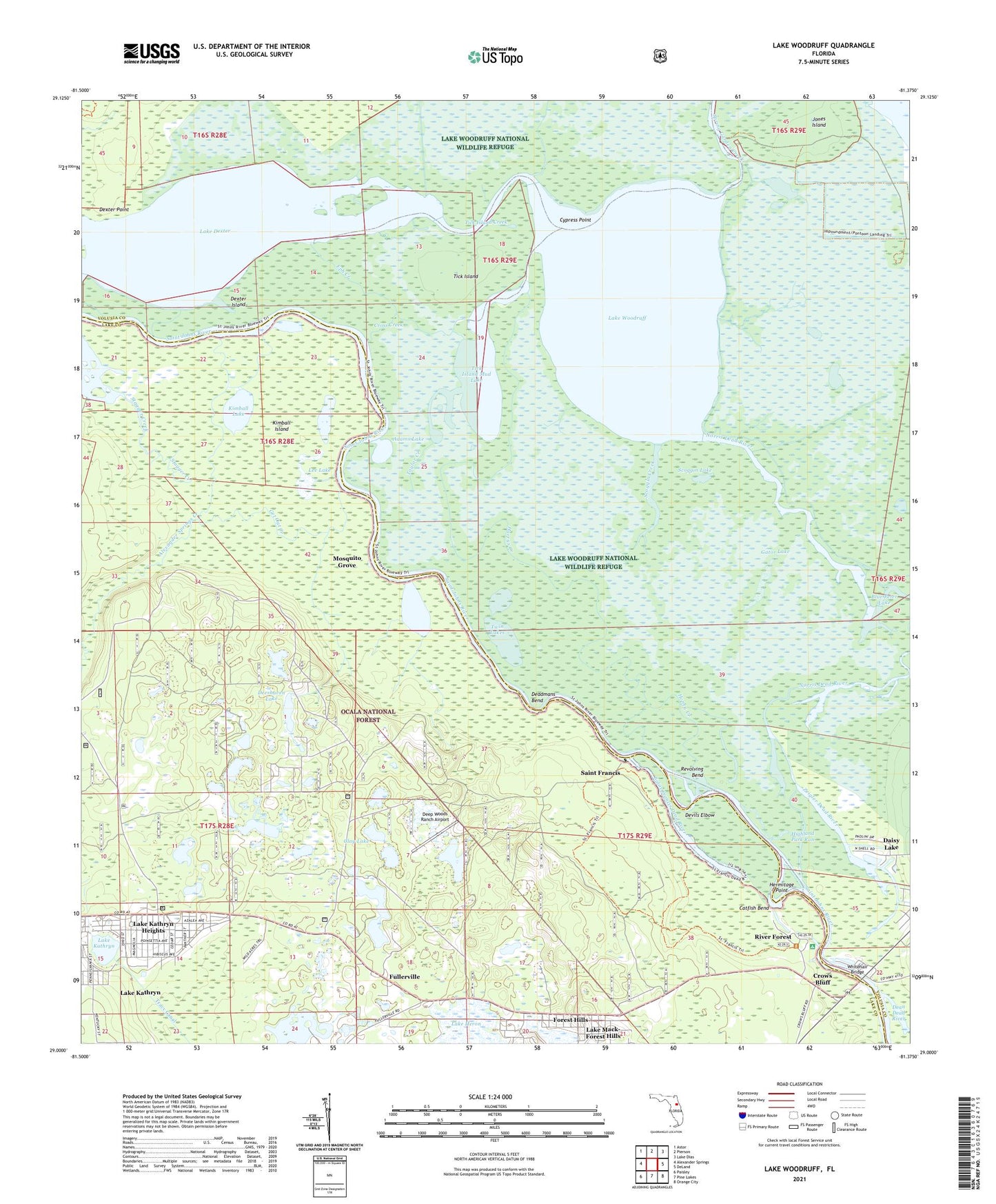 Lake Woodruff Florida US Topo Map Image