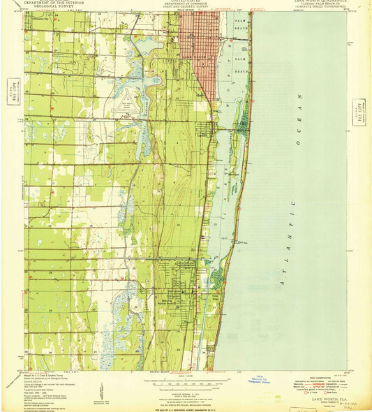 Classic USGS Lake Worth Florida 7.5'x7.5' Topo Map Image