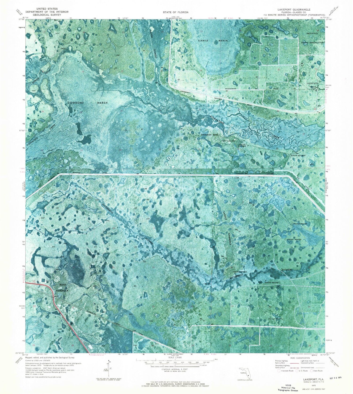 Classic USGS Lakeport Florida 7.5'x7.5' Topo Map Image