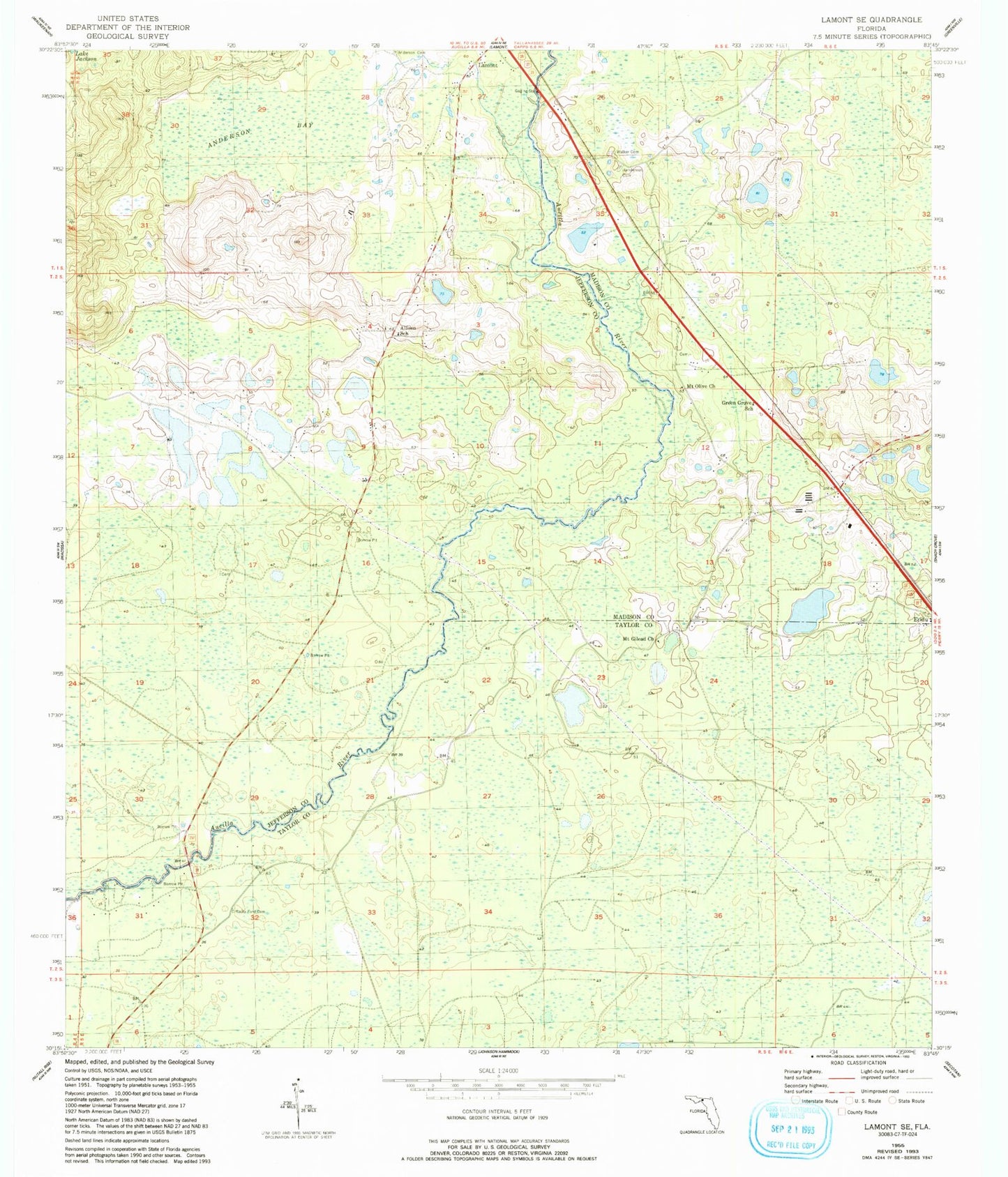 Classic USGS Lamont SE Florida 7.5'x7.5' Topo Map Image