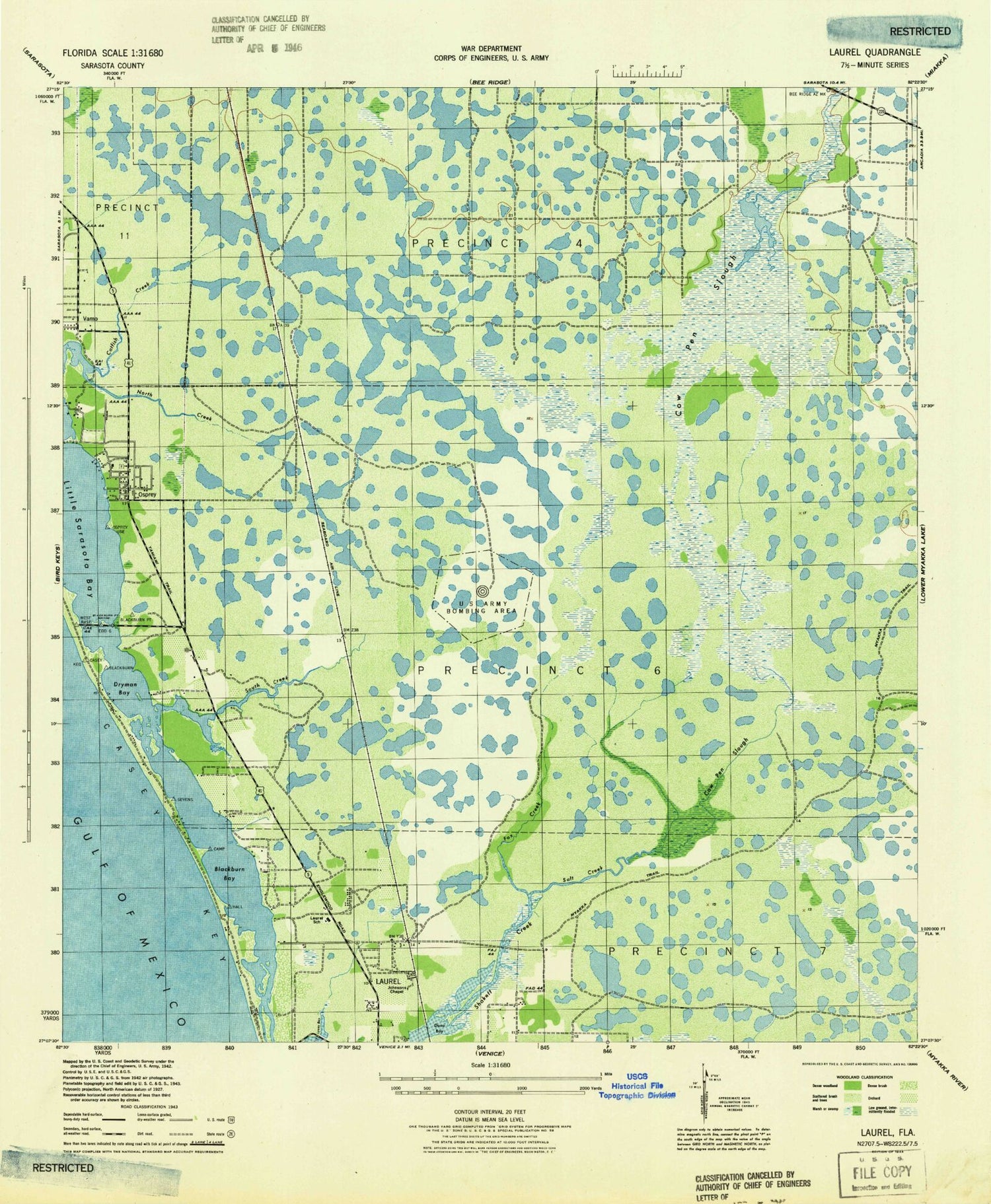 Classic USGS Laurel Florida 7.5'x7.5' Topo Map Image