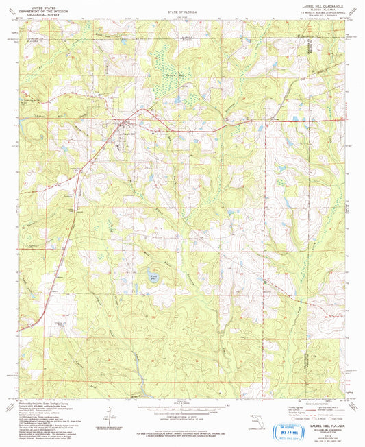 Classic USGS Laurel Hill Florida 7.5'x7.5' Topo Map Image