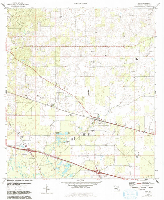 Classic USGS Lee Florida 7.5'x7.5' Topo Map Image