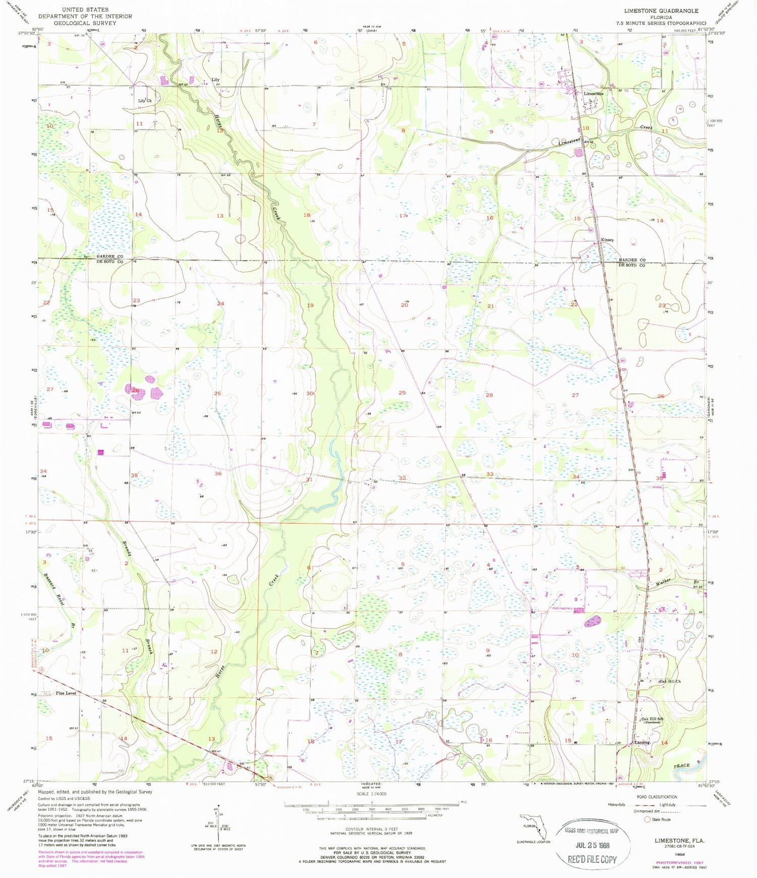 Classic USGS Limestone Florida 7.5'x7.5' Topo Map Image