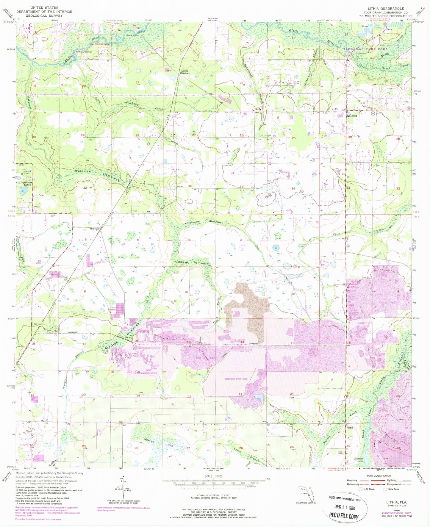Classic USGS Lithia Florida 7.5'x7.5' Topo Map Image