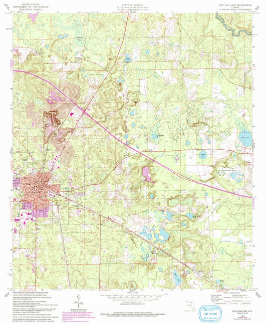 Classic USGS Live Oak East Florida 7.5'x7.5' Topo Map Image