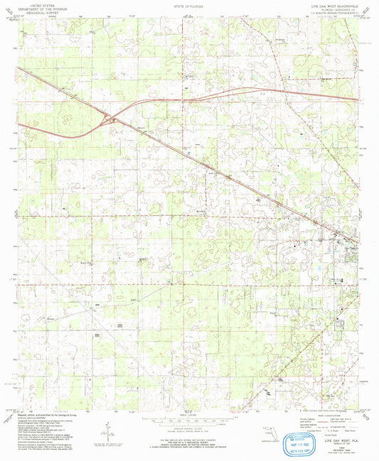 Classic USGS Live Oak West Florida 7.5'x7.5' Topo Map Image