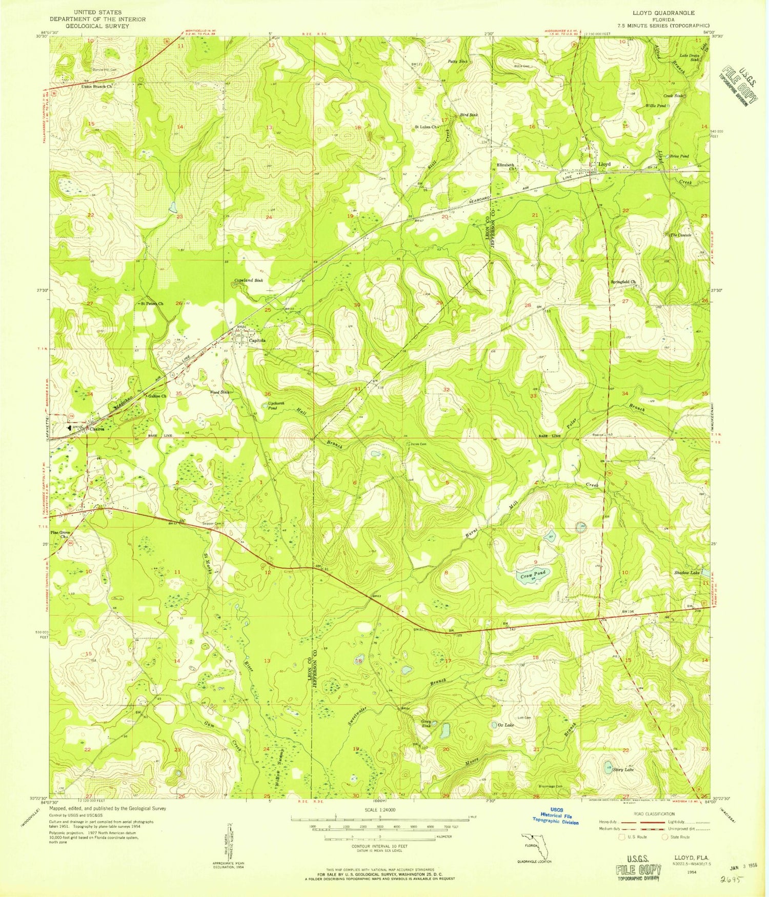 Classic USGS Lloyd Florida 7.5'x7.5' Topo Map Image