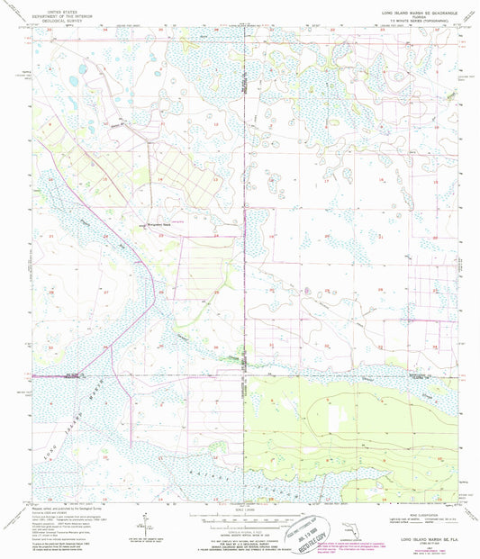 Classic USGS Long Island Marsh SE Florida 7.5'x7.5' Topo Map Image