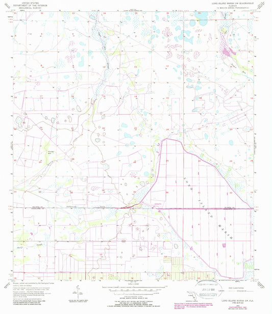 Classic USGS Long Island Marsh SW Florida 7.5'x7.5' Topo Map Image