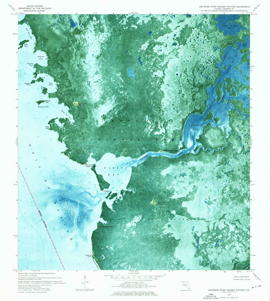 Classic USGS Lostmans River Ranger Station Florida 7.5'x7.5' Topo Map Image