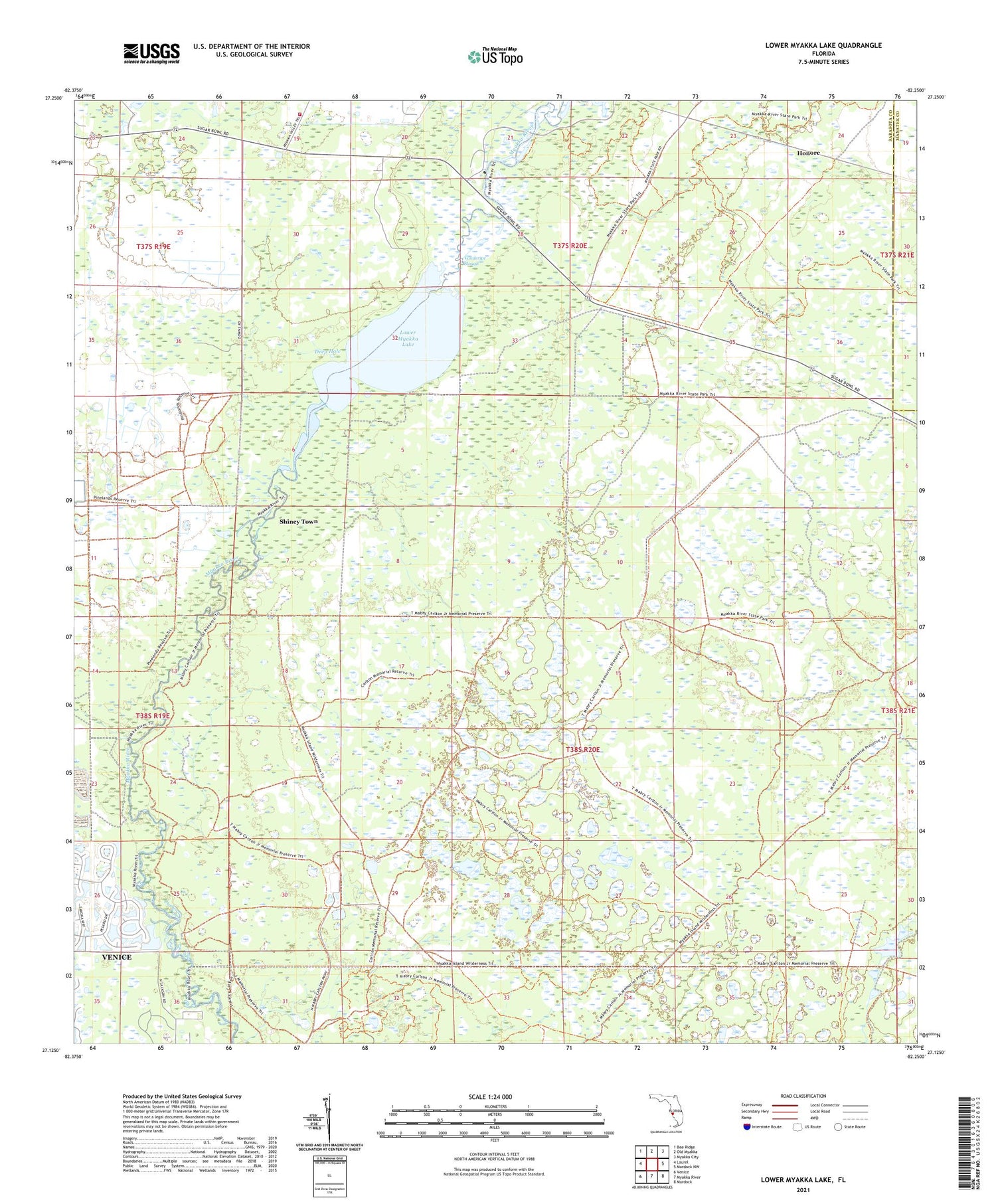 Lower Myakka Lake Florida US Topo Map Image