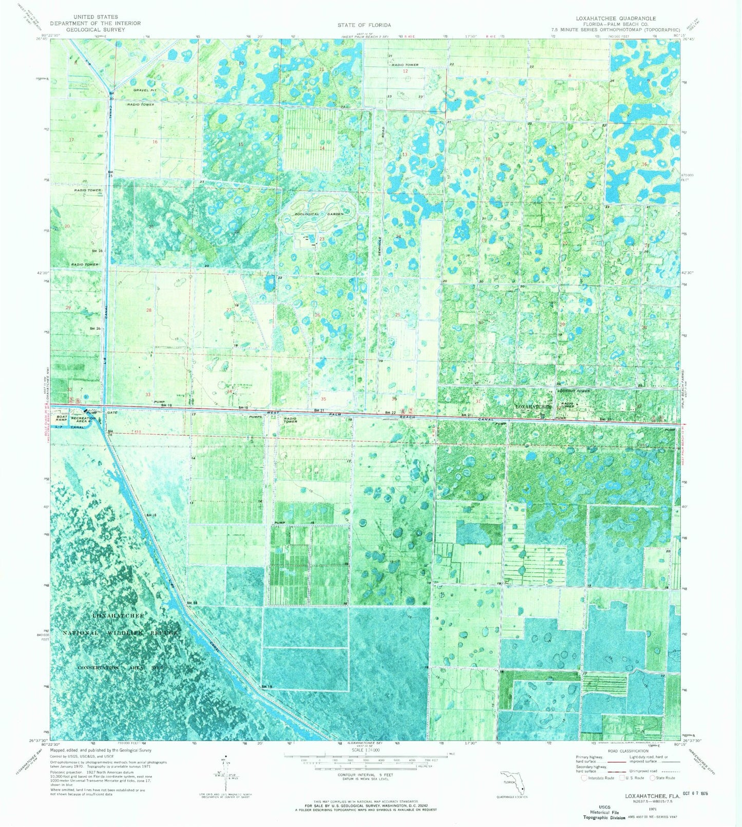 Classic USGS Loxahatchee Florida 7.5'x7.5' Topo Map Image