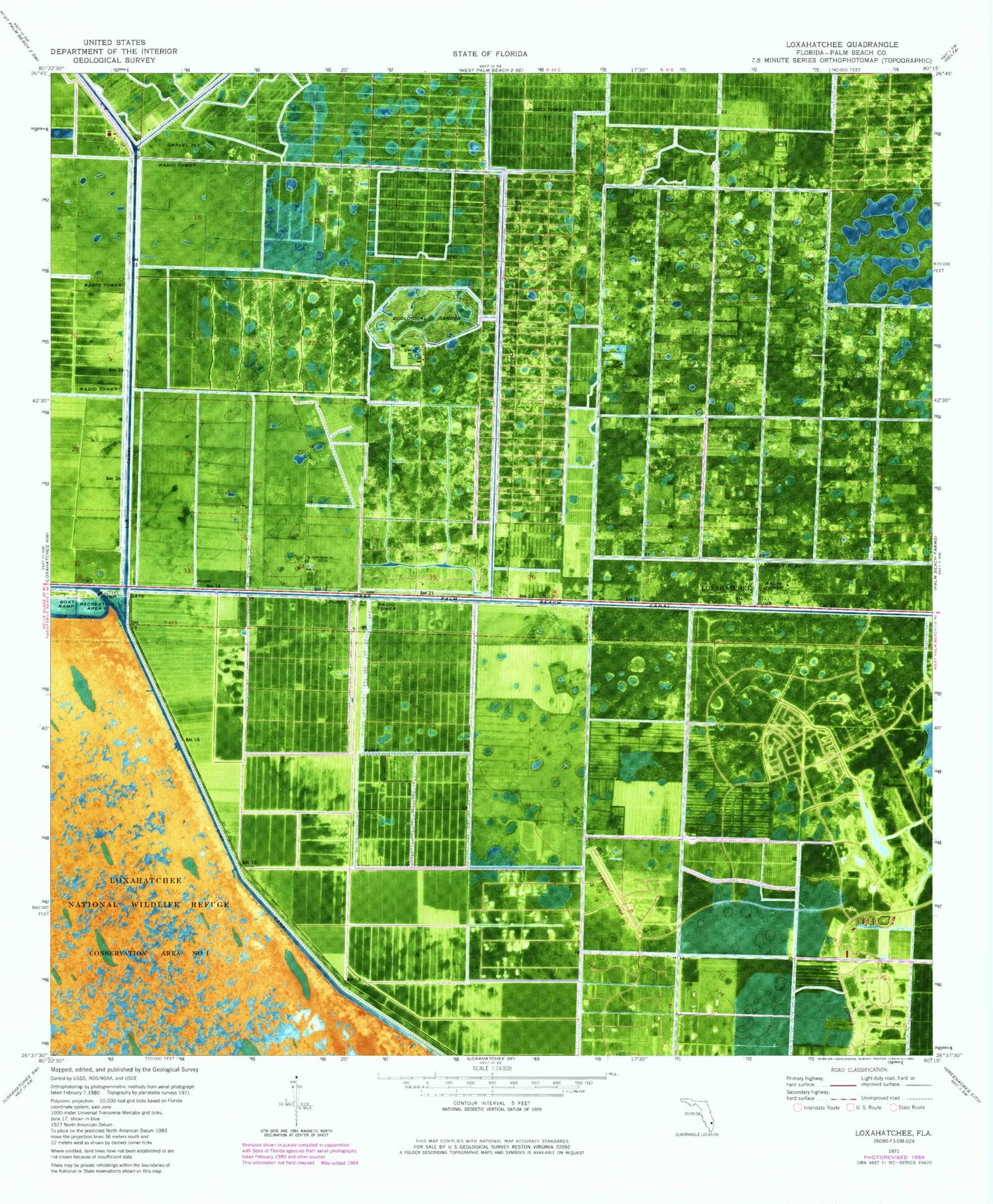 Classic USGS Loxahatchee Florida 7.5'x7.5' Topo Map Image