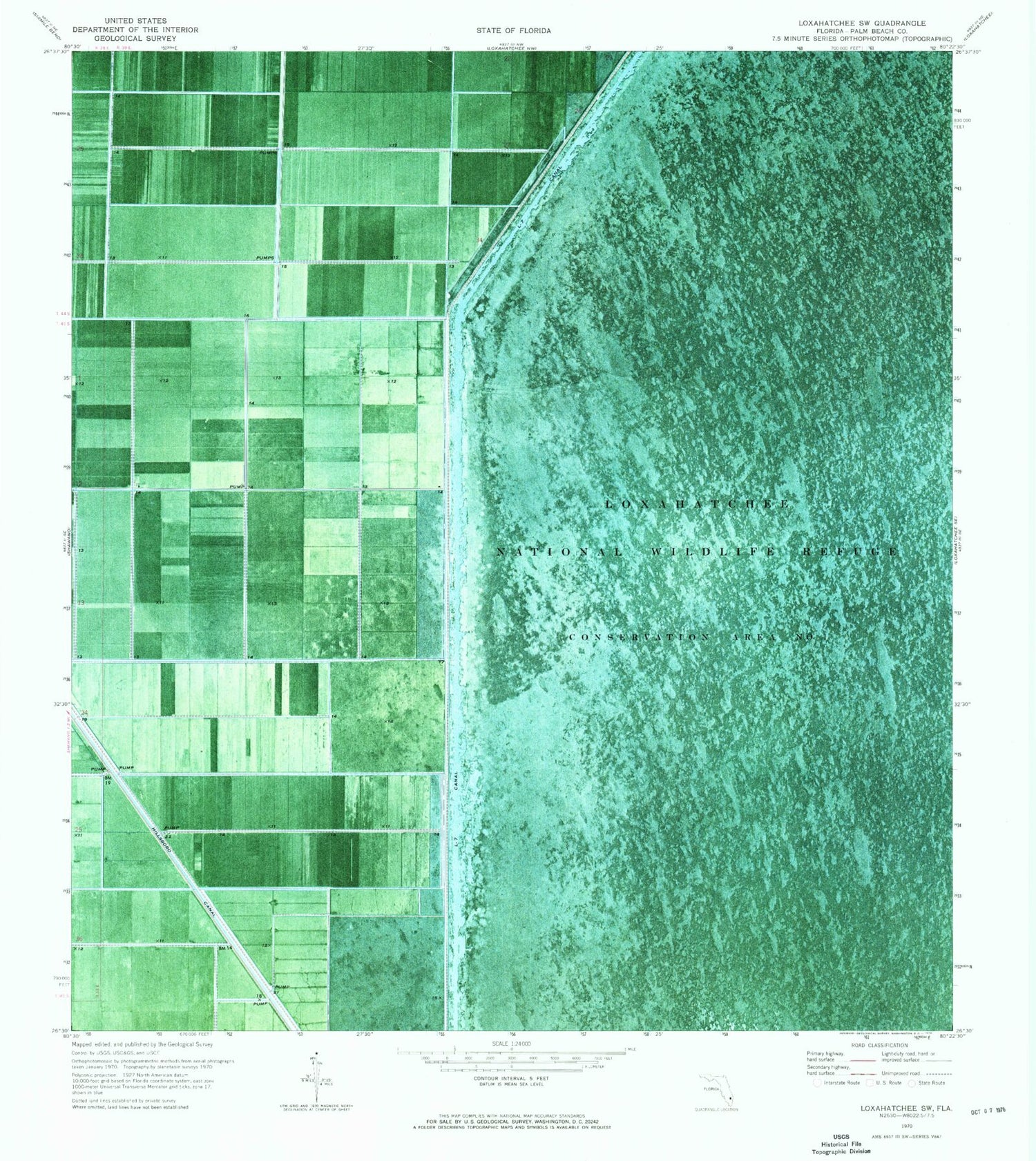 Classic USGS Loxahatchee SW Florida 7.5'x7.5' Topo Map Image