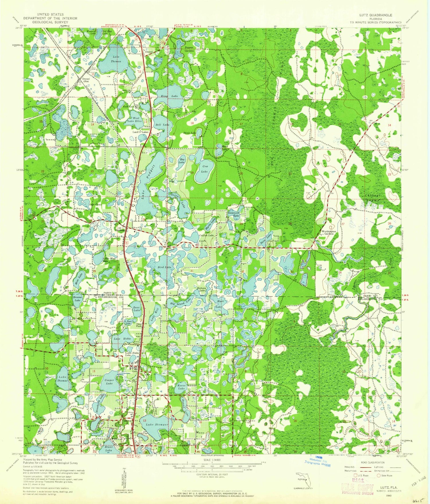 Classic USGS Lutz Florida 7.5'x7.5' Topo Map Image