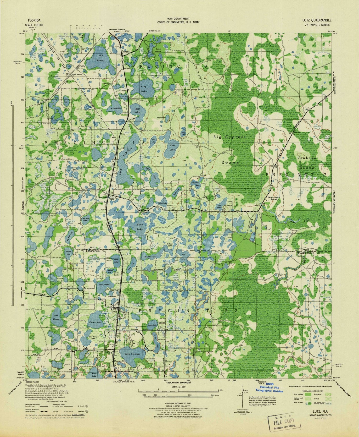 Classic USGS Lutz Florida 7.5'x7.5' Topo Map Image